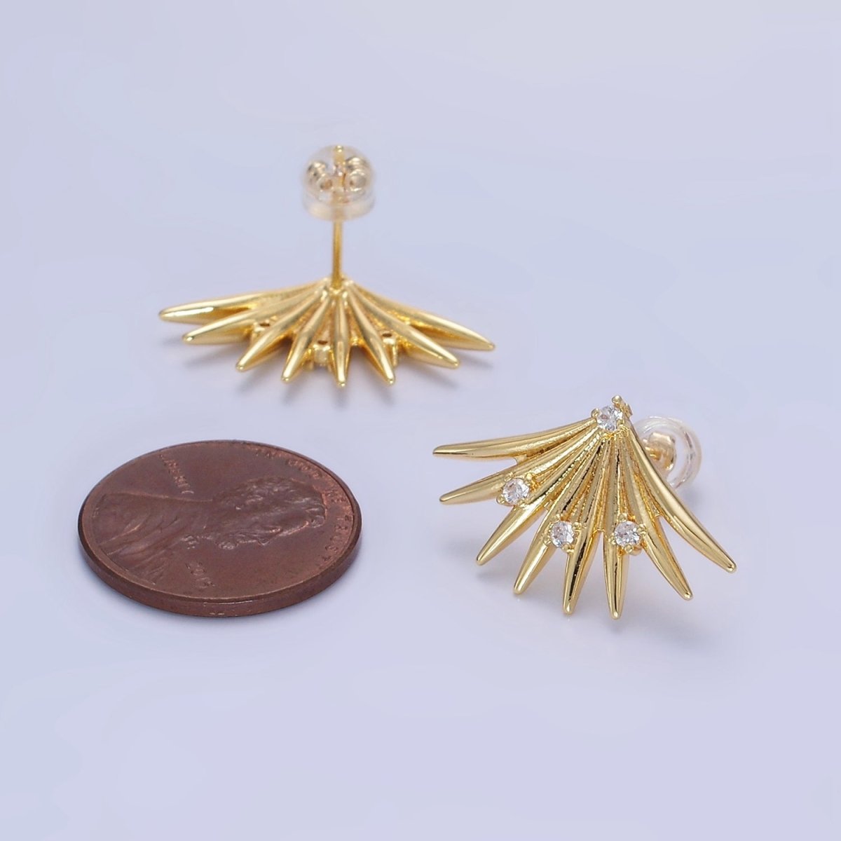 14K Gold Filled CZ Spiked Fan Stud Earrings | Q219 - DLUXCA