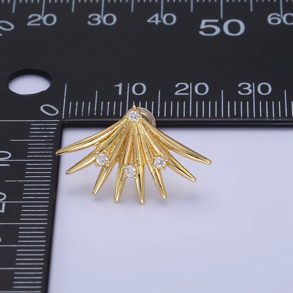 14K Gold Filled CZ Spiked Fan Stud Earrings | Q219 - DLUXCA