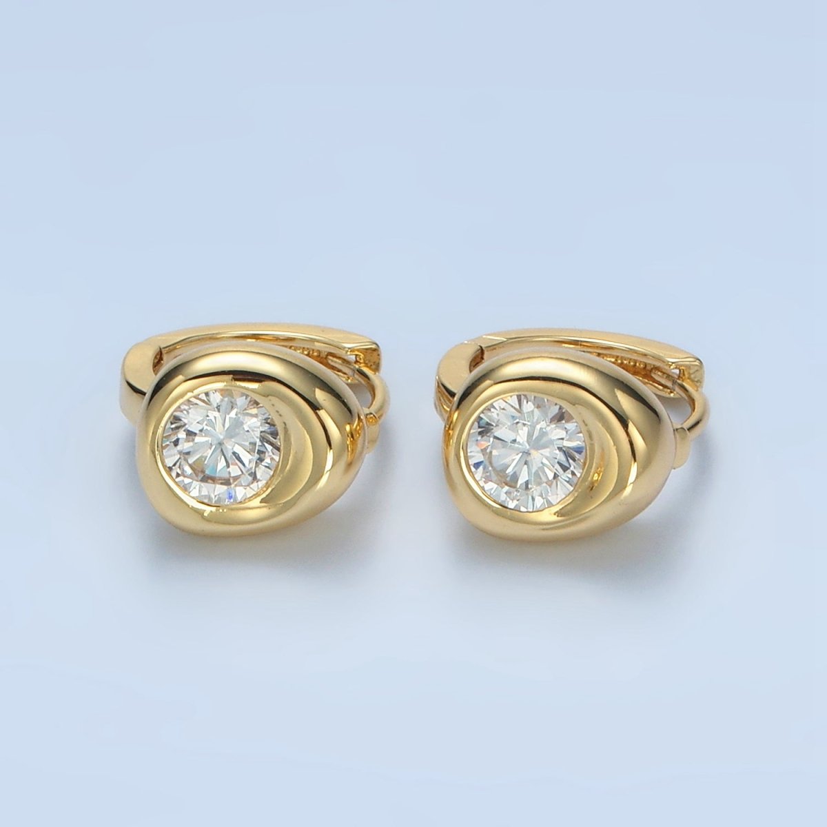 14K Gold Filled CZ Stamped Huggie Earrings | AB1245 - DLUXCA