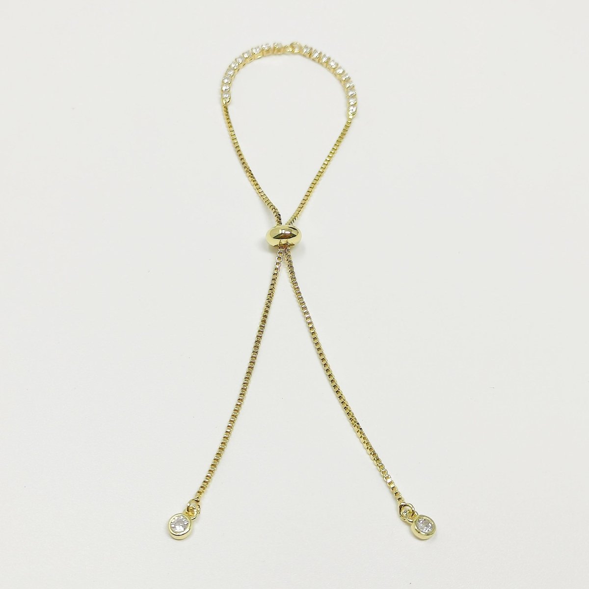 14K Gold Filled CZ Tennis Chain Slider Adjustable Bracelet Findings in Gold & Silver | L473 L474 - DLUXCA