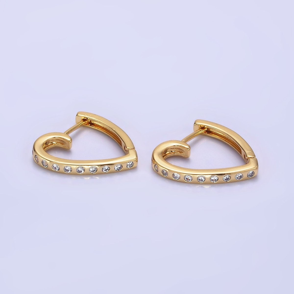 14K Gold Filled Dotted CZ Heart Hoop Earrings | AB1263 - DLUXCA