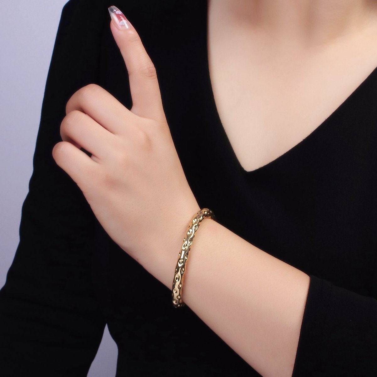 14K Gold Filled Dotted Geometric Cuff Bracelet | WA - 2523 - DLUXCA