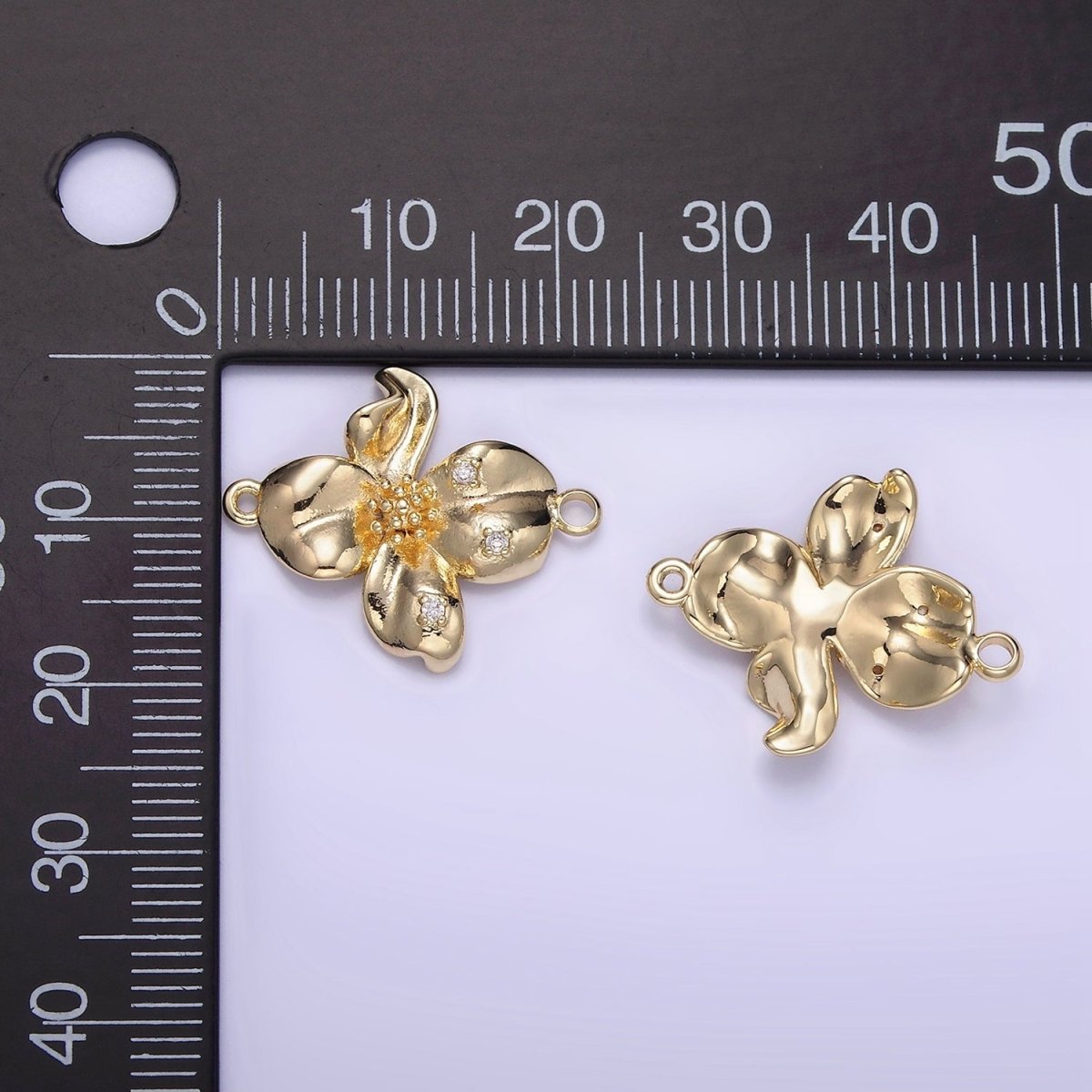 14K Gold Filled Dotted Molten Foil Flower Charm | F032 - DLUXCA
