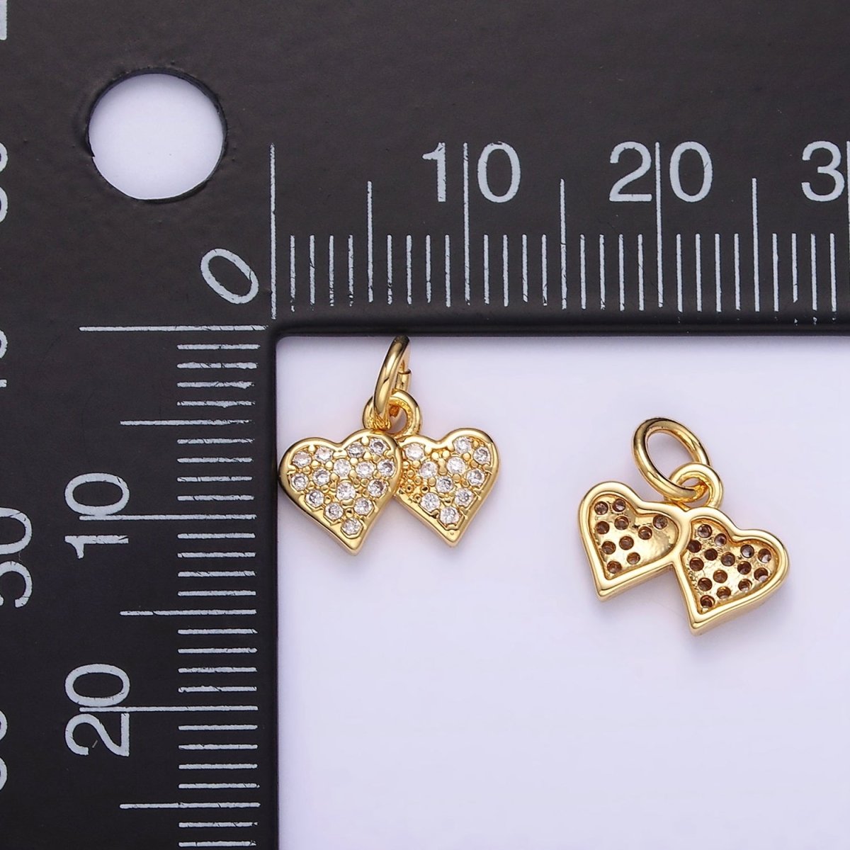 14K Gold Filled Double Heart Micro Paved CZ Charm | W683 - DLUXCA