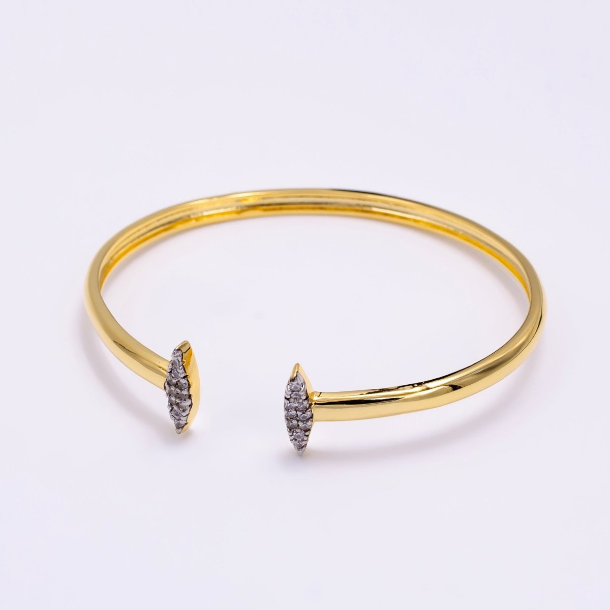 14K Gold Filled Double Sphere Micro Paved CZ Mixed Metal Cuff Bracelet | WA-2469 - DLUXCA