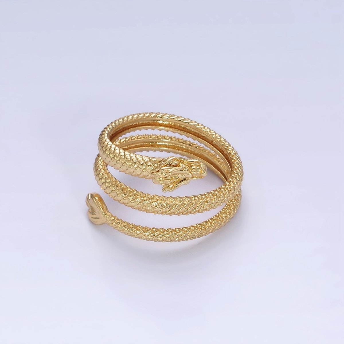 14K Gold Filled Dragon Scale-Textured Triple Band Wrap Ring | O1361 - DLUXCA