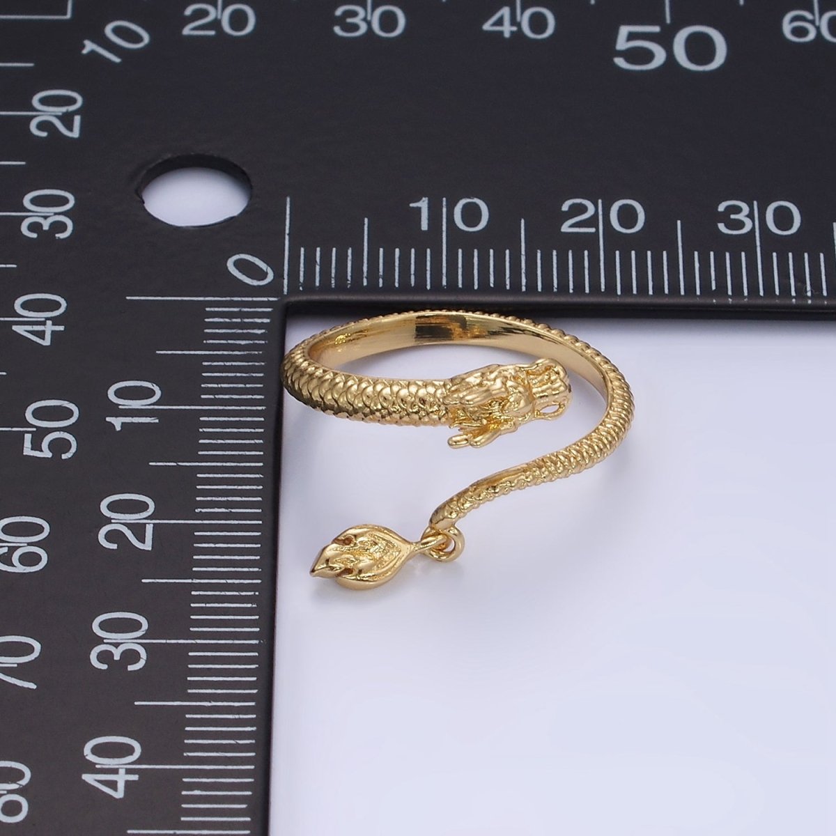 14K Gold Filled Dragon Scale-Textured Wrap Tail Drop Ring | O1359 - DLUXCA