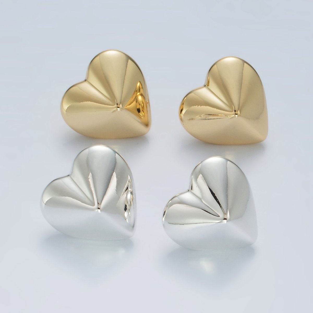 14K Gold Filled Edged Heart Lightweight Stud Earrings in Gold & Silver | AD709 AD710 - DLUXCA