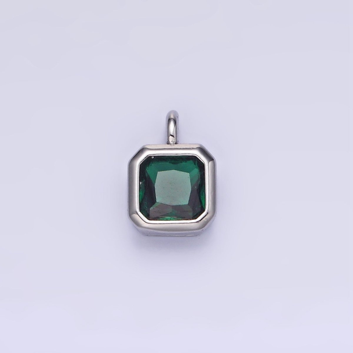 14K Gold Filled Edged Square CZ Birthstone Charm in Gold & Silver | W758 - W769 - DLUXCA