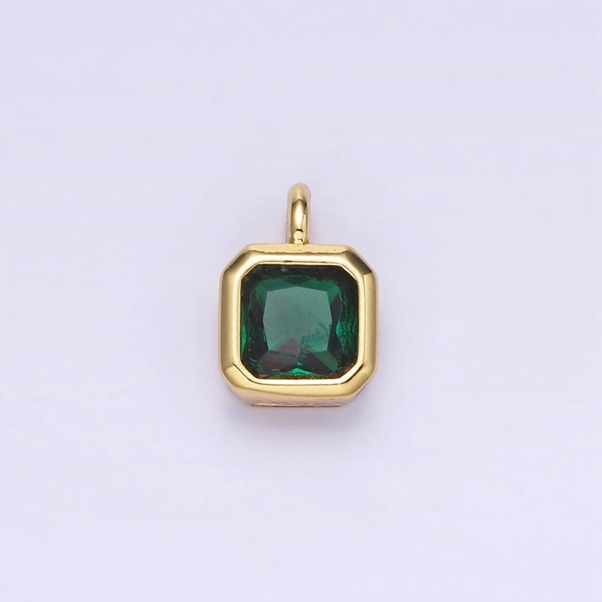 14K Gold Filled Edged Square CZ Birthstone Charm in Gold & Silver | W758 - W769 - DLUXCA