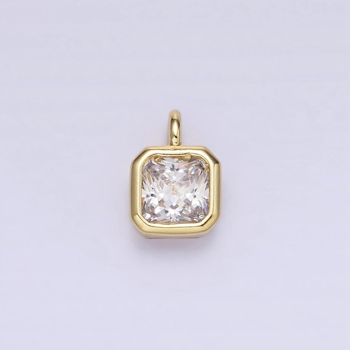 14K Gold Filled Edged Square CZ Birthstone Charm in Gold & Silver | W758 - W769 - DLUXCA