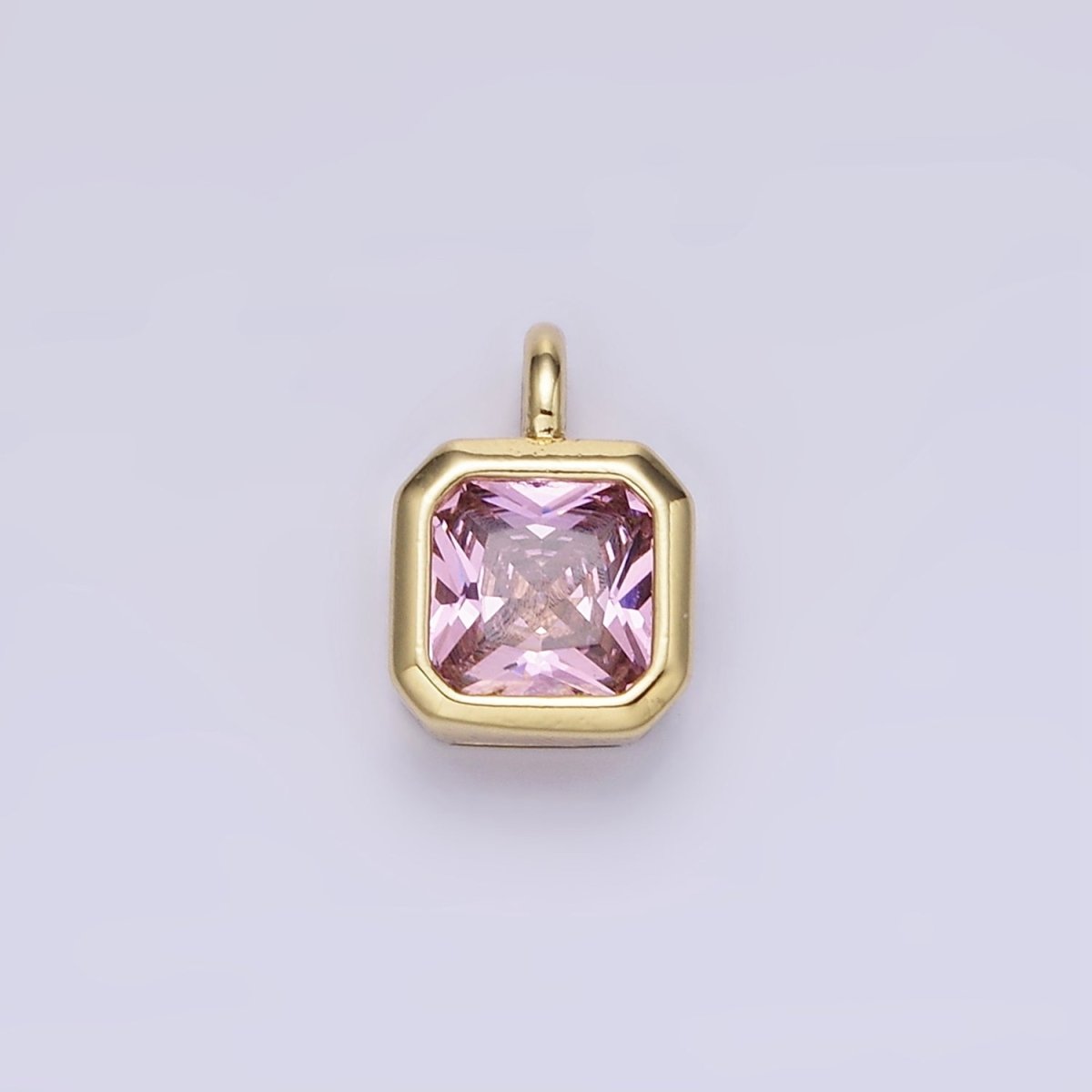 14K Gold Filled Edged Square CZ Birthstone Charm in Gold & Silver | W758 - W769 - DLUXCA