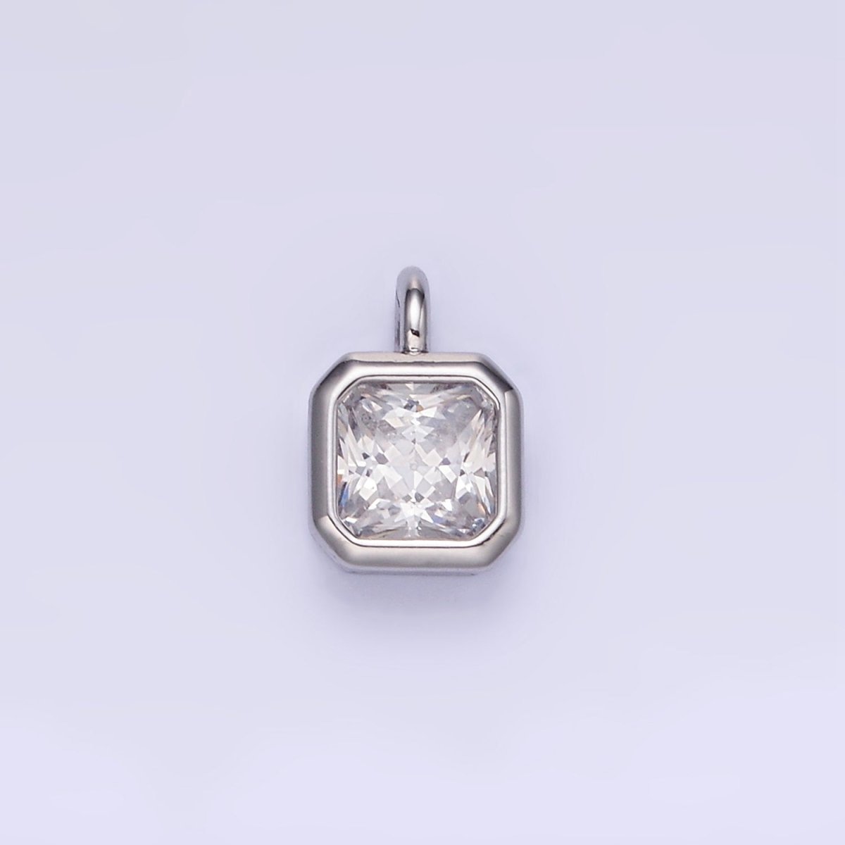 14K Gold Filled Edged Square CZ Birthstone Charm in Gold & Silver | W758 - W769 - DLUXCA