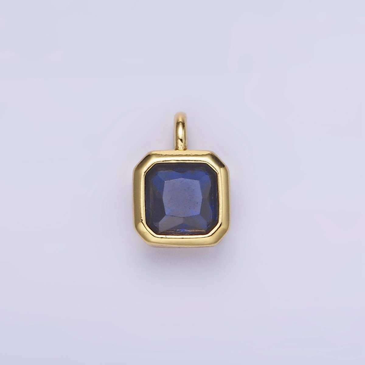 14K Gold Filled Edged Square CZ Birthstone Charm in Gold & Silver | W758 - W769 - DLUXCA