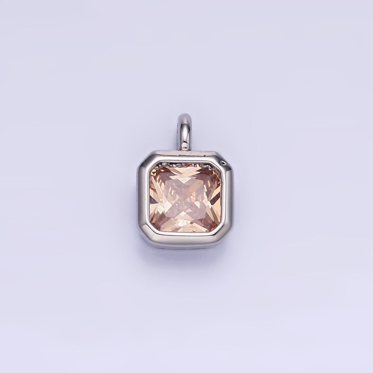 14K Gold Filled Edged Square CZ Birthstone Charm in Gold & Silver | W758 - W769 - DLUXCA