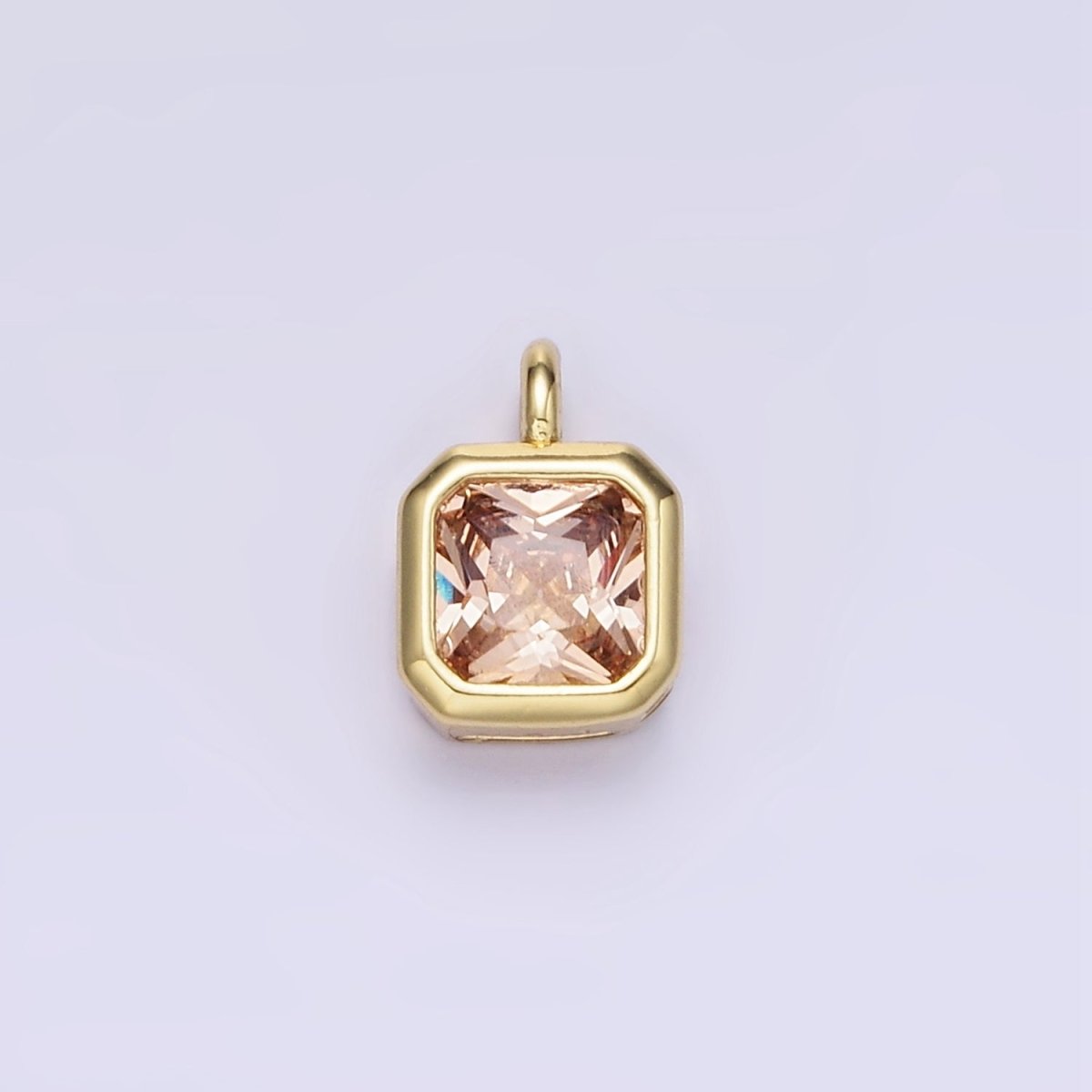 14K Gold Filled Edged Square CZ Birthstone Charm in Gold & Silver | W758 - W769 - DLUXCA