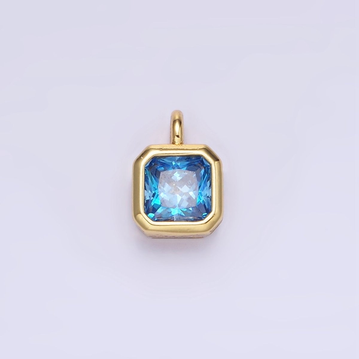 14K Gold Filled Edged Square CZ Birthstone Charm in Gold & Silver | W758 - W769 - DLUXCA