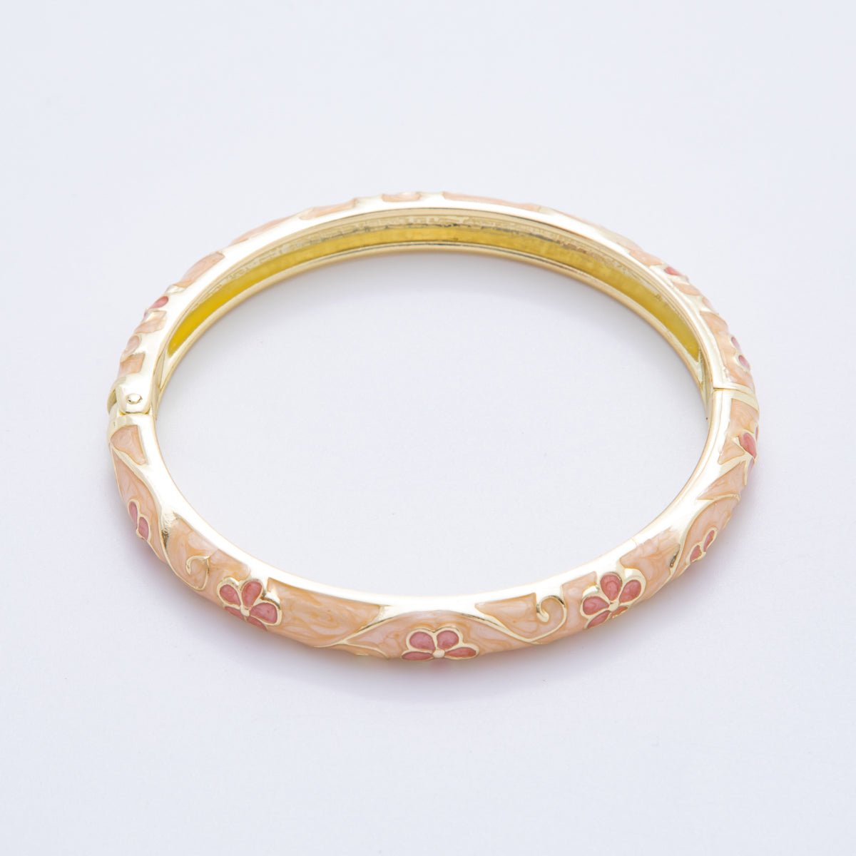 14K Gold Filled Enamel Artisan Floral Linked Open Round Bangle Bracelet in Purple, Pink, & White | WA - A3769 - WA - A3772 - DLUXCA
