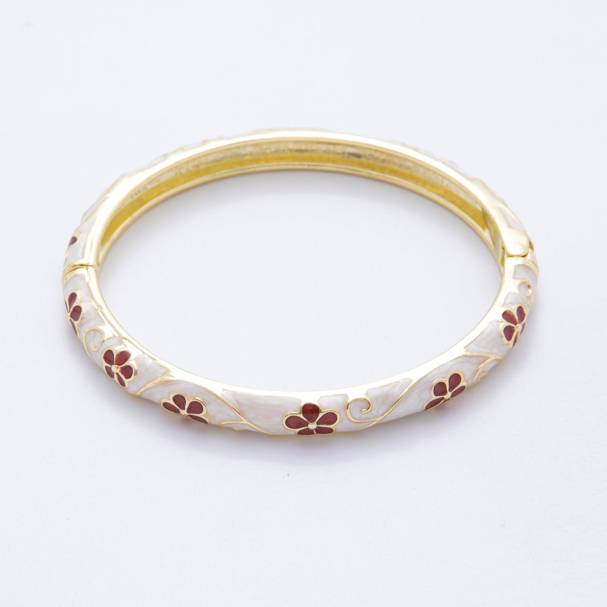 14K Gold Filled Enamel Artisan Floral Linked Open Round Bangle Bracelet in Purple, Pink, & White | WA - A3769 - WA - A3772 - DLUXCA