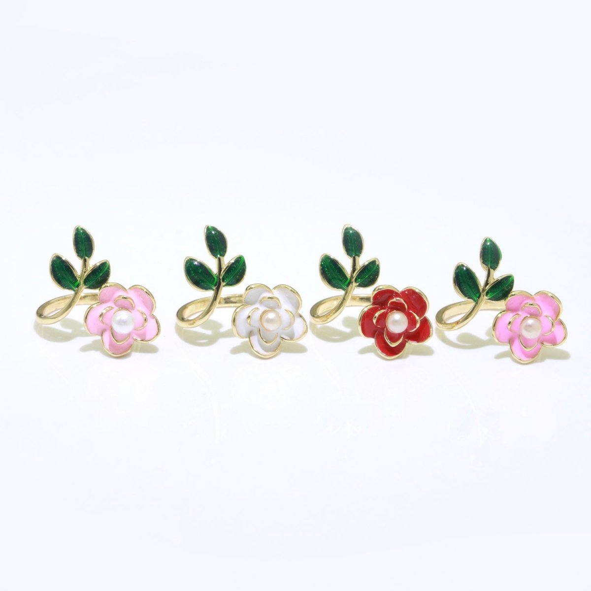 14K Gold Filled Enamel Pearl Rose Open Wrap Ring | S095 - S098 - DLUXCA