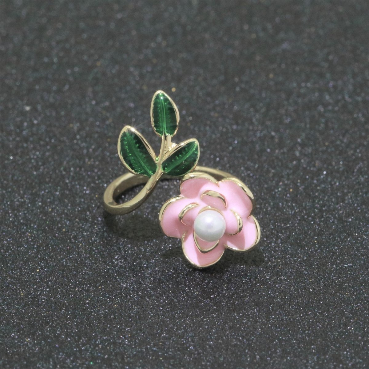 14K Gold Filled Enamel Pearl Rose Open Wrap Ring | S095 - S098 - DLUXCA