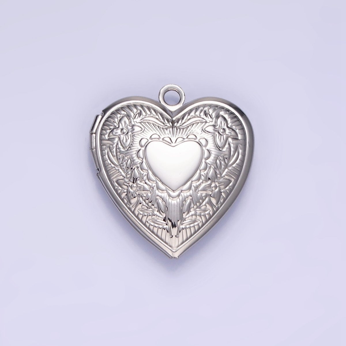 14K Gold Filled Engraved Flower Leaf Sunburst Heart Locket Pendant in Gold & Silver | H049 - DLUXCA