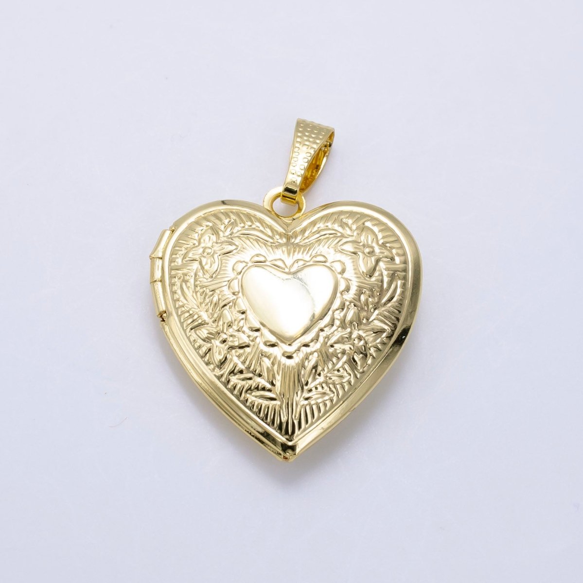 14K Gold Filled Engraved Flower Leaf Sunburst Heart Locket Pendant in Gold & Silver | H049 - DLUXCA