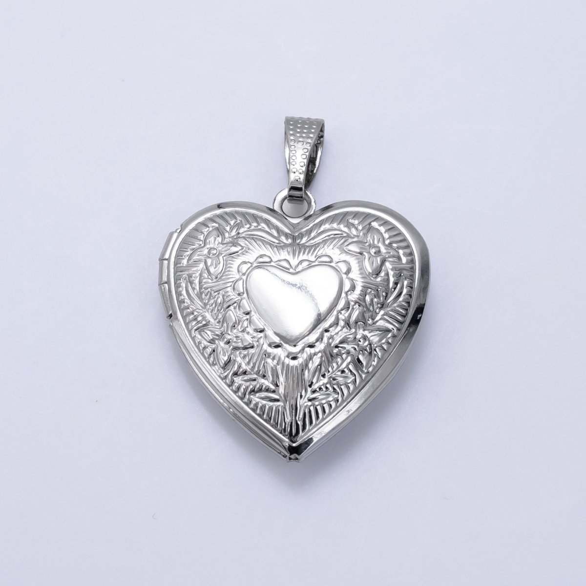 14K Gold Filled Engraved Flower Leaf Sunburst Heart Locket Pendant in Gold & Silver | H049 - DLUXCA