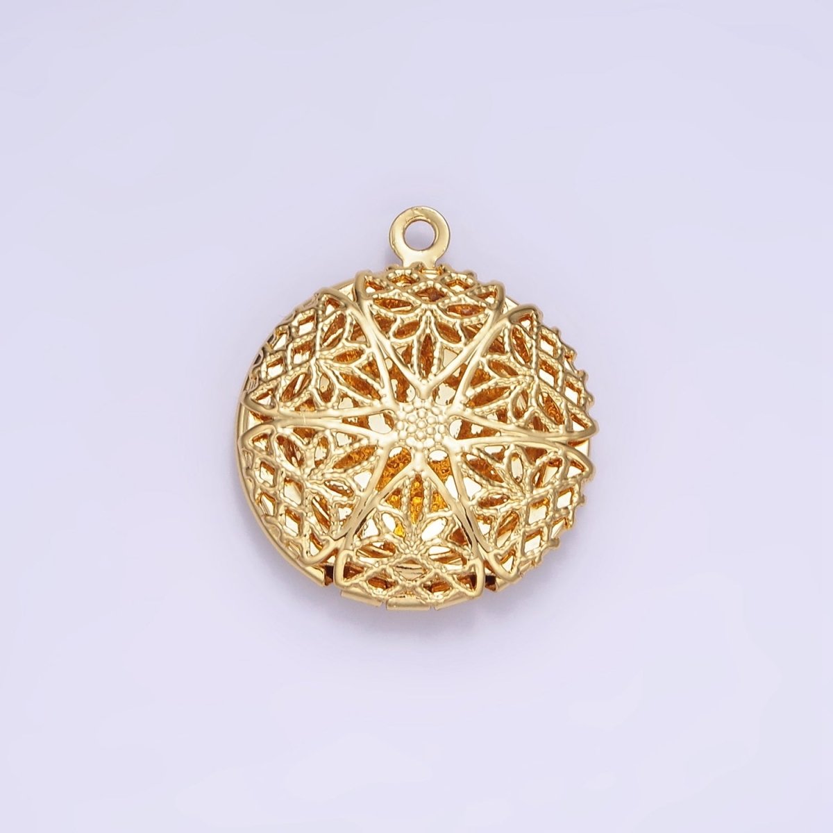 14K Gold Filled Flower Filigree Round Locket Charm in Gold & Silver | H242 - DLUXCA