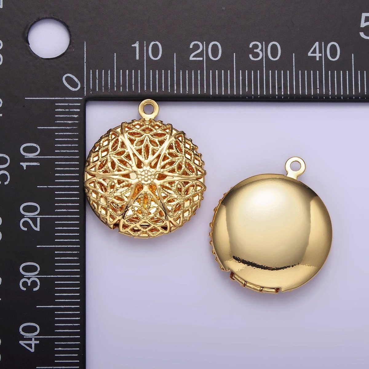 14K Gold Filled Flower Filigree Round Locket Charm in Gold & Silver | H242 - DLUXCA