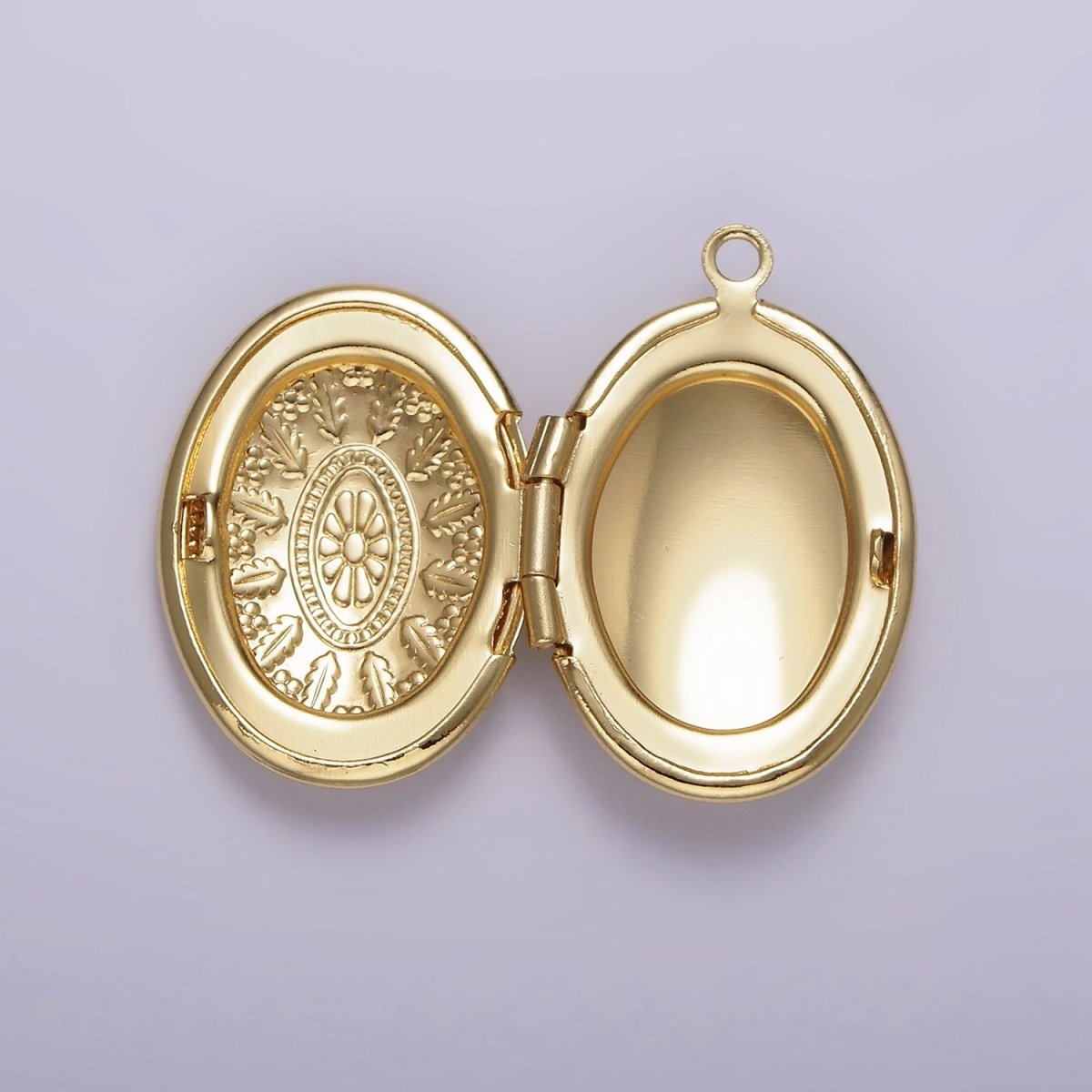 14K Gold Filled Flower Leaf Nature Oval Dome Minimalist Locket Charm | AA - 1203 - DLUXCA