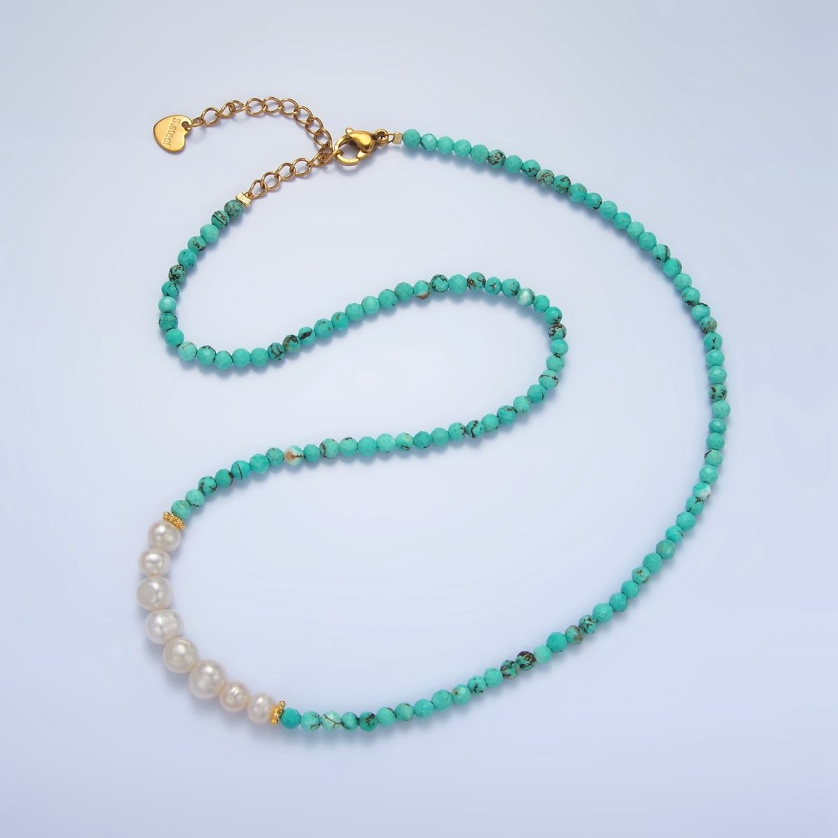 14K Gold Filled Freshwater Pearl Turquoise Gemstone 16 Inch Necklace | WA - 2650 - DLUXCA