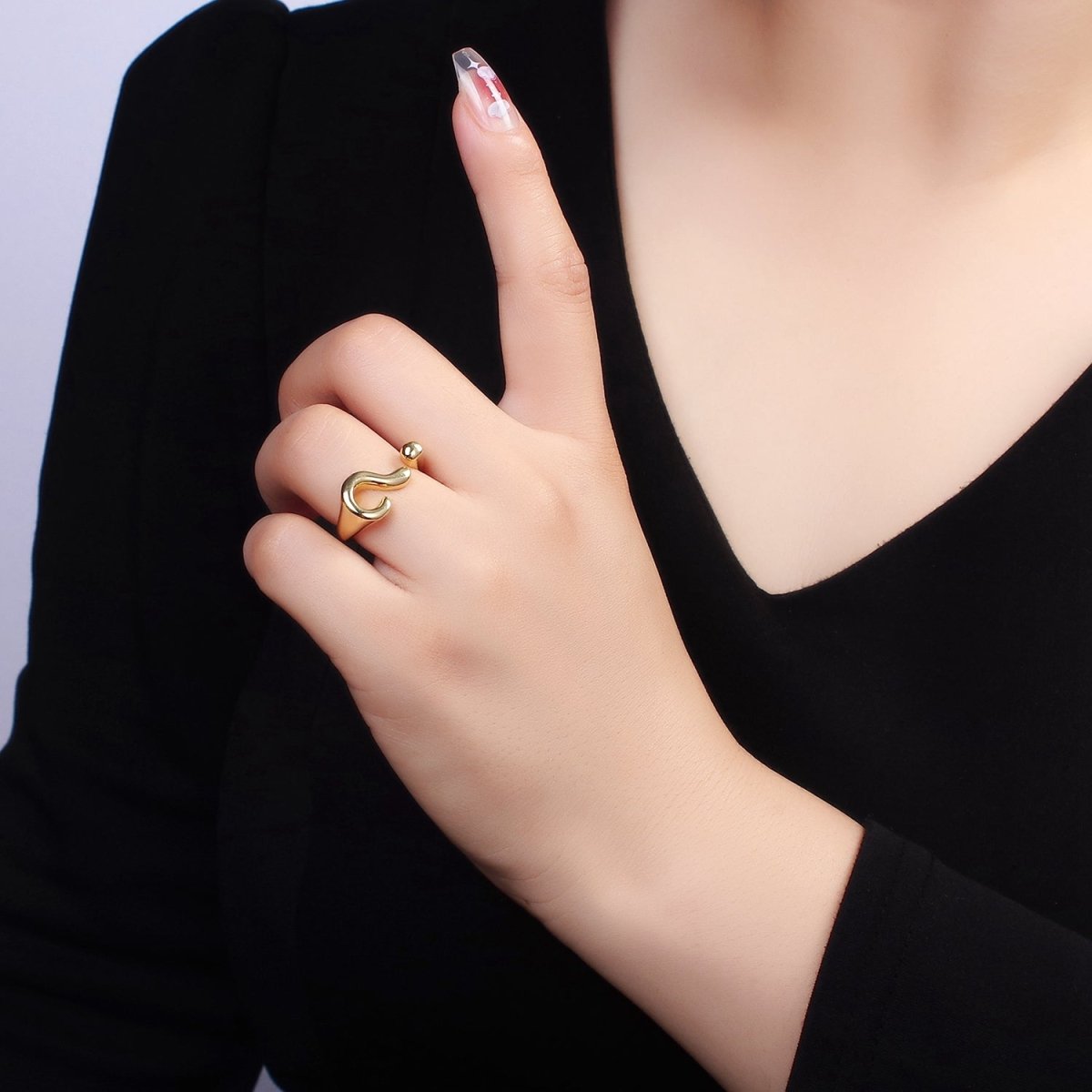 14K Gold Filled Geometric Curved Band Wrap Ring | O416 - DLUXCA