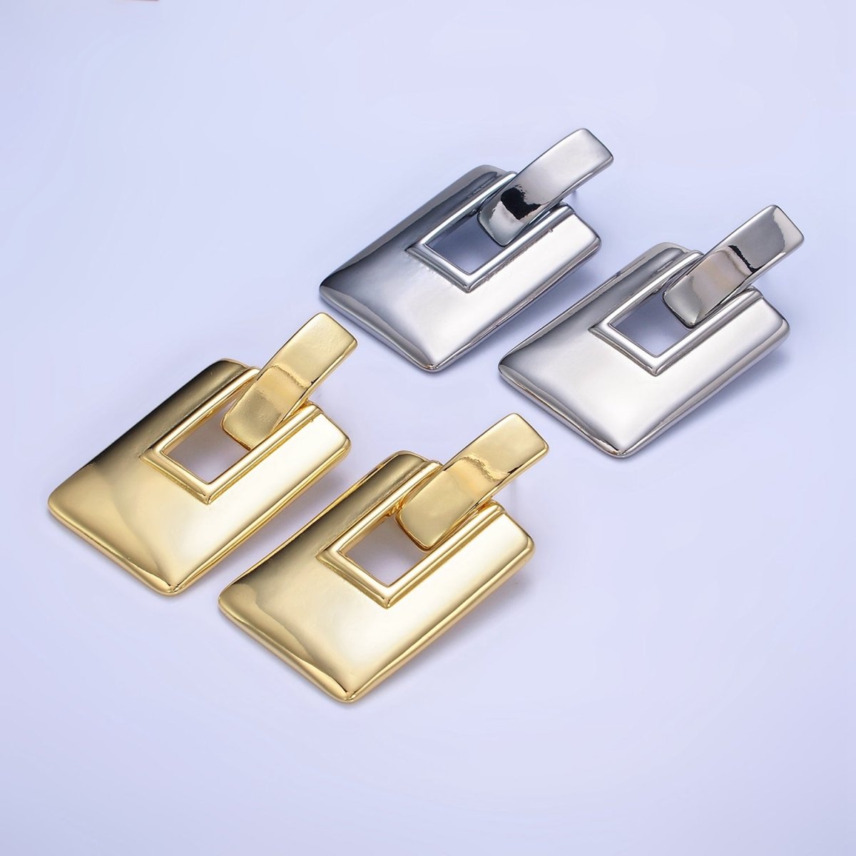 14K Gold Filled Geometric Rectangle Bar Drop Stud Earrings in Gold & Silver | P458 P459 - DLUXCA