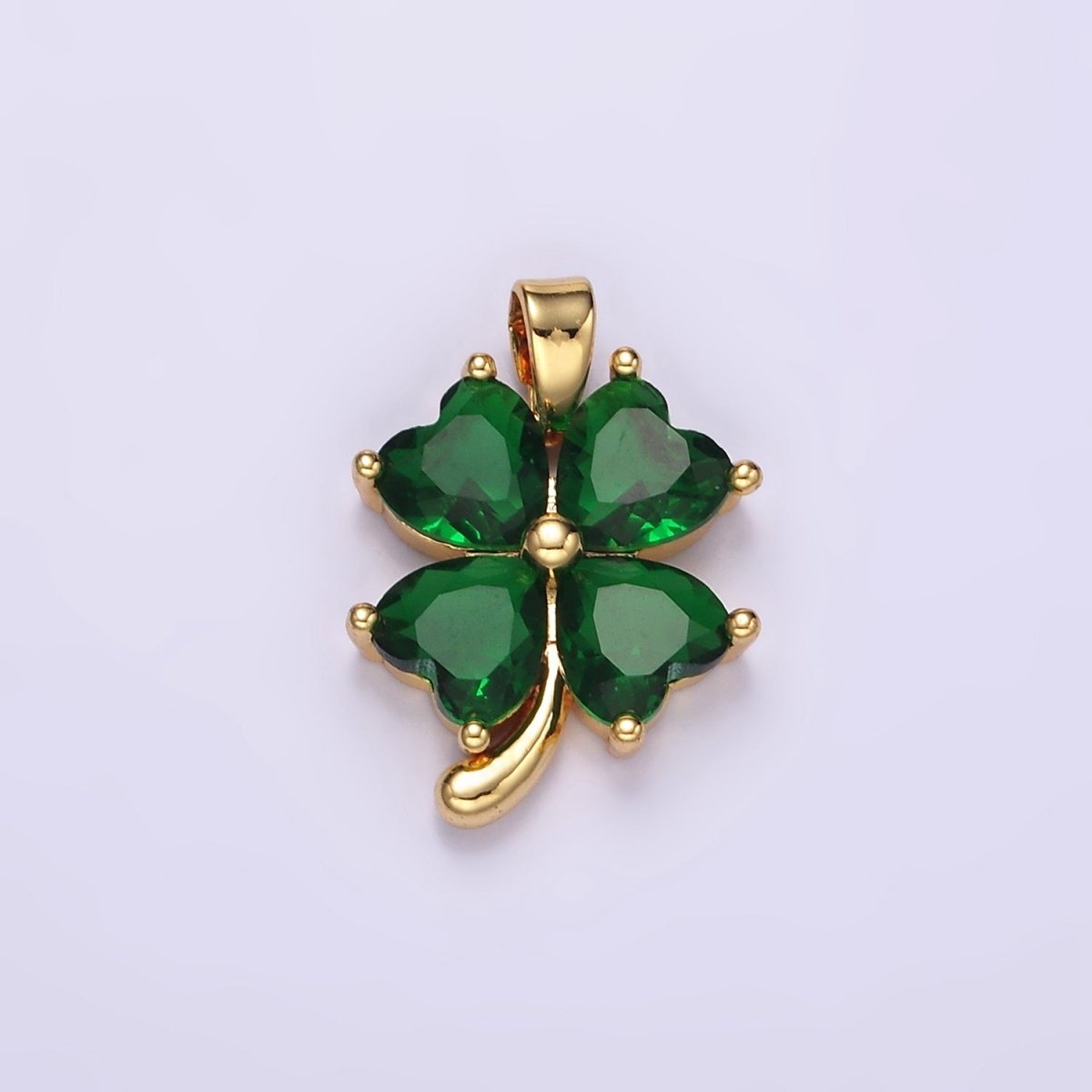 14K Gold Filled Green CZ Heart Petal Quatrefoil Flower Pendant | AA058 - DLUXCA