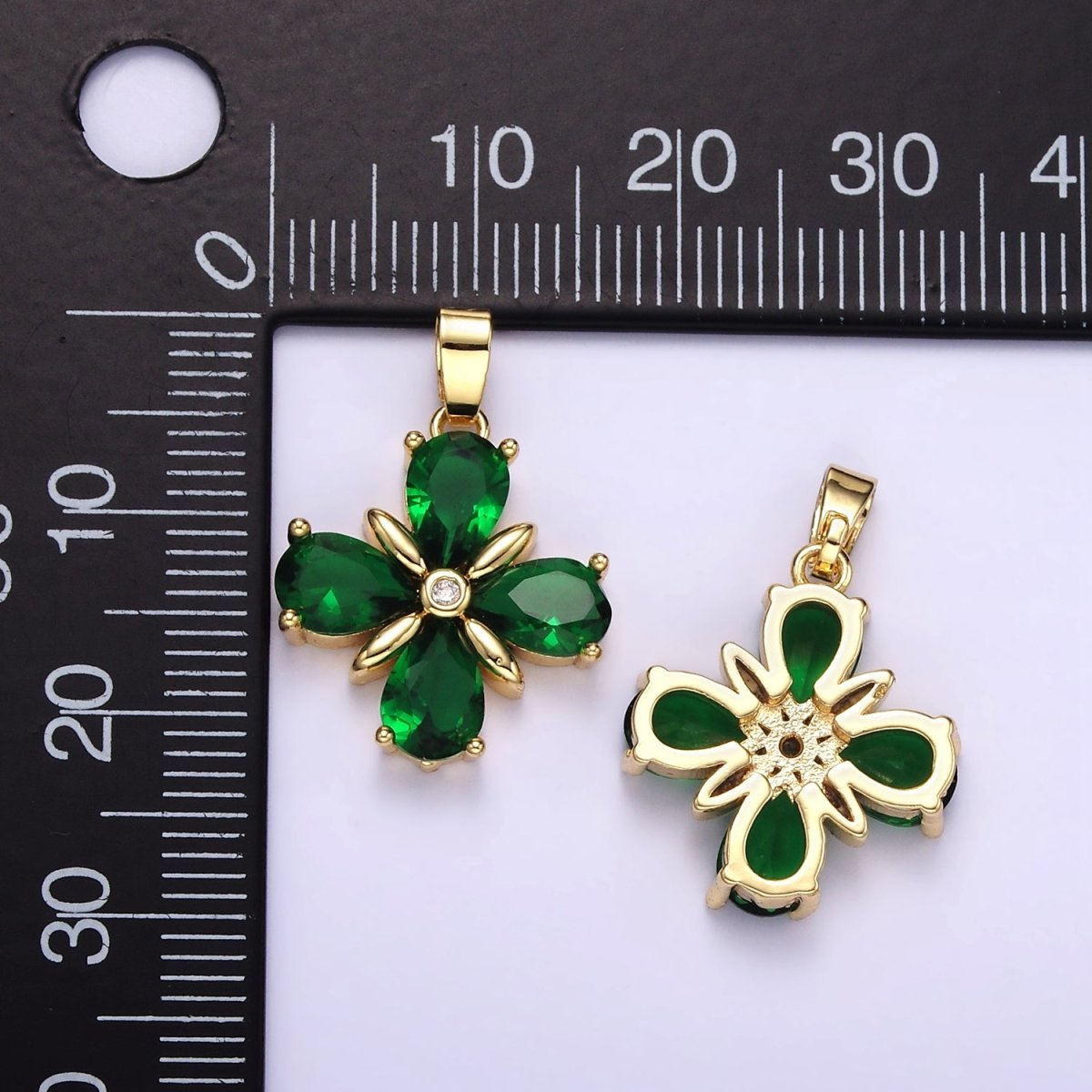 14K Gold Filled Green CZ Quatrefoil Flower Pendant | AA059 - DLUXCA