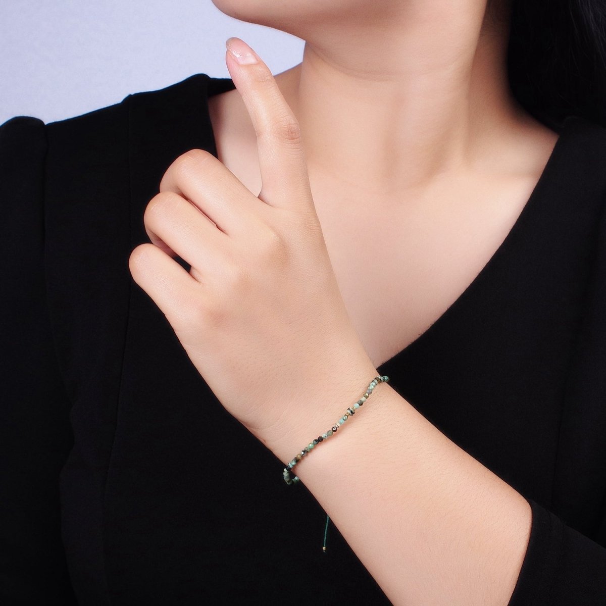 14K Gold Filled Green Moss Agate Multifaceted Rope Adjustable Friendship Bracelet | WA - 02174 ~ WA - 02176 - DLUXCA