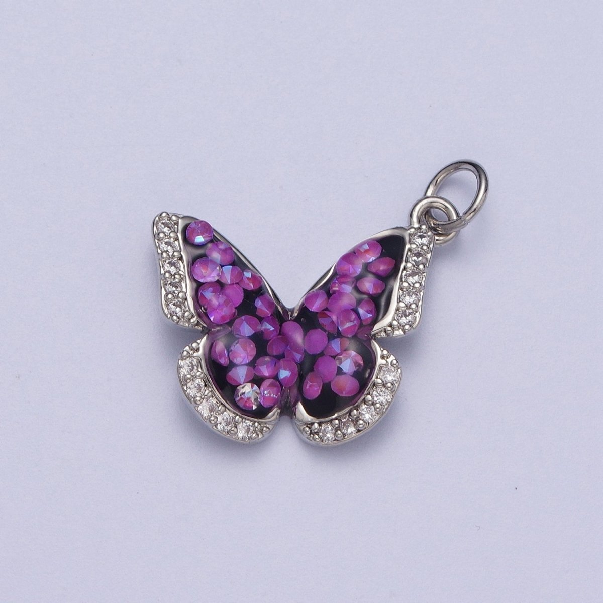 14K Gold Filled Green, Pink, Purple, Blue AB Micro Paved CZ Monarch Butterfly Charm in Gold & Silver | W77 - W780 - DLUXCA