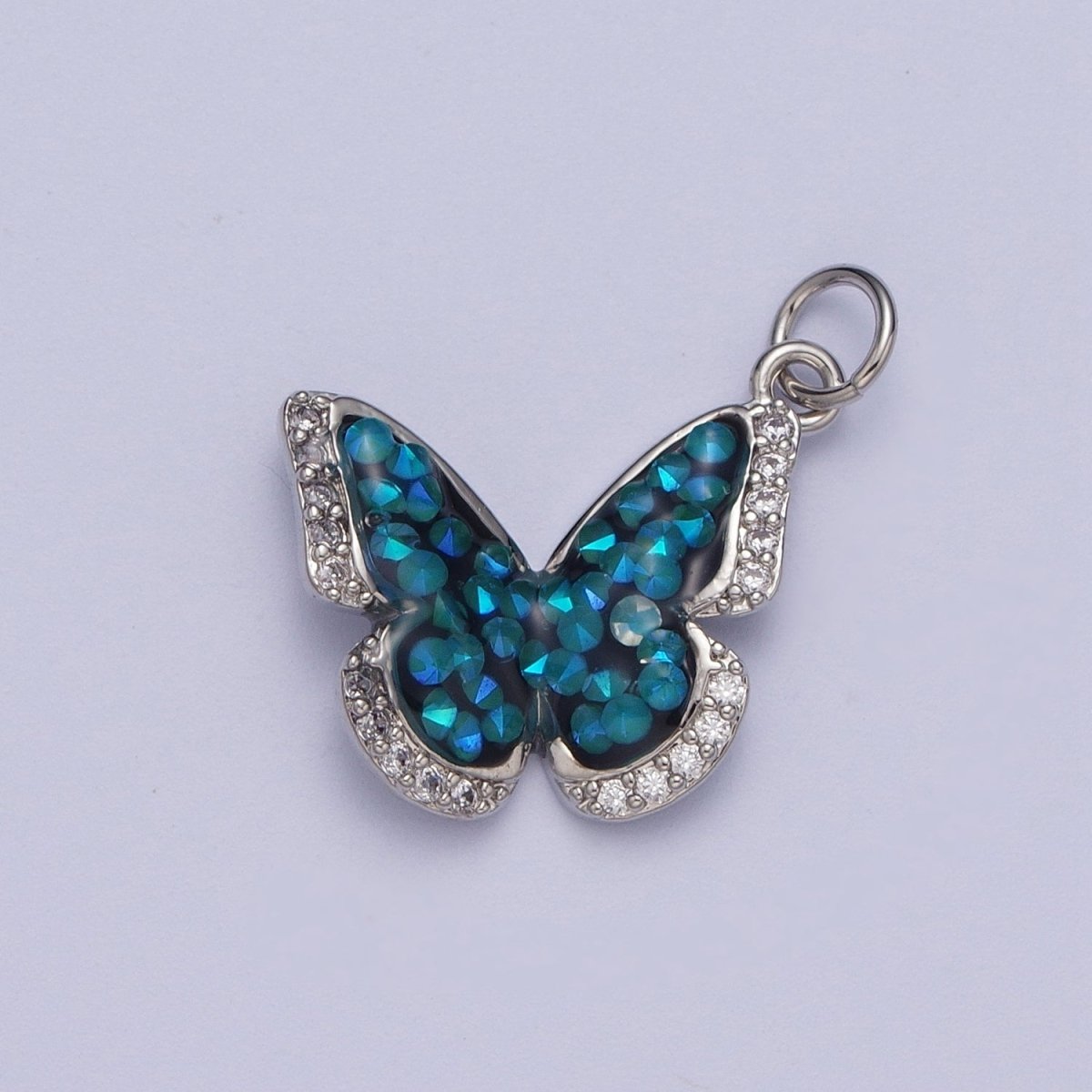 14K Gold Filled Green, Pink, Purple, Blue AB Micro Paved CZ Monarch Butterfly Charm in Gold & Silver | W77 - W780 - DLUXCA