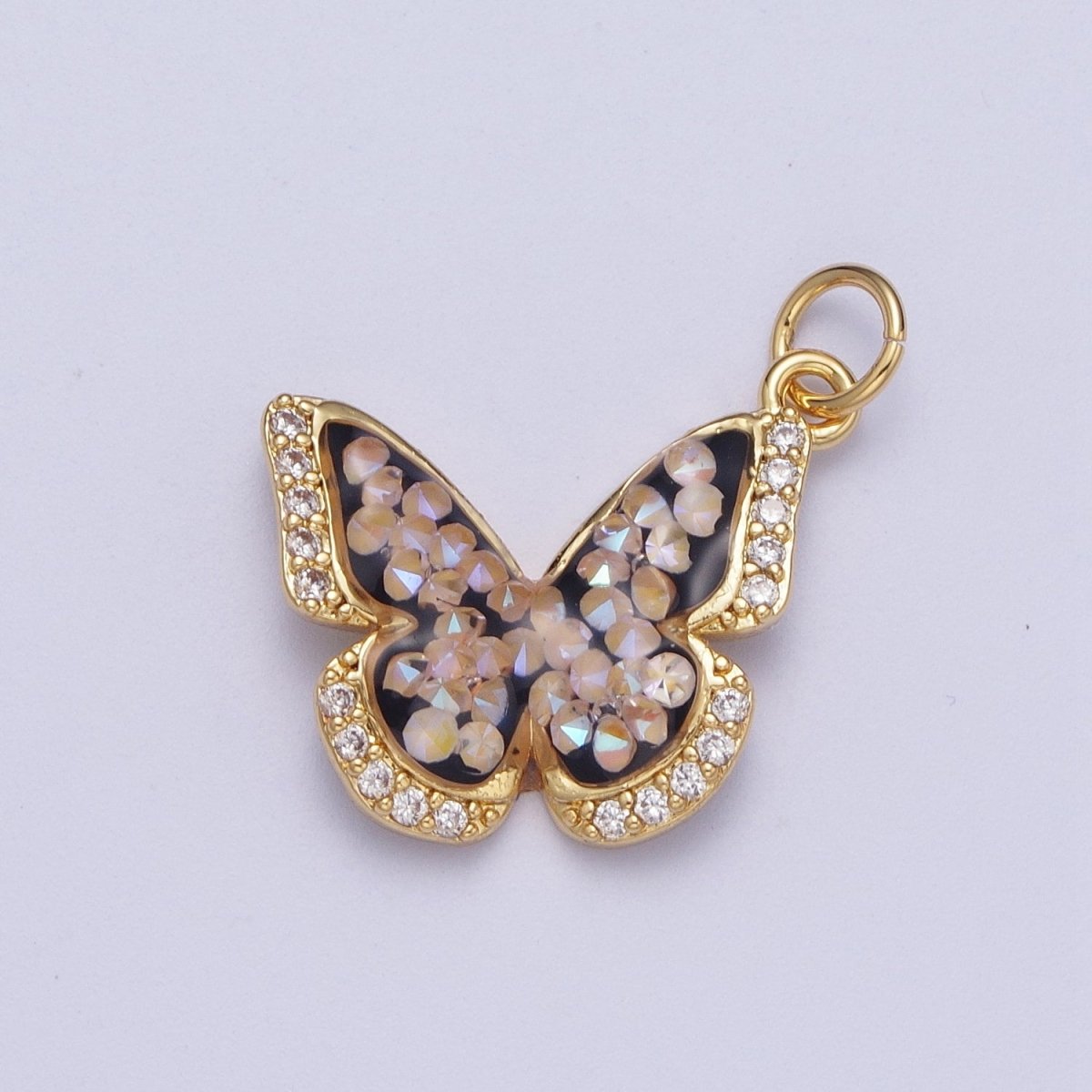 14K Gold Filled Green, Pink, Purple, Blue AB Micro Paved CZ Monarch Butterfly Charm in Gold & Silver | W77 - W780 - DLUXCA