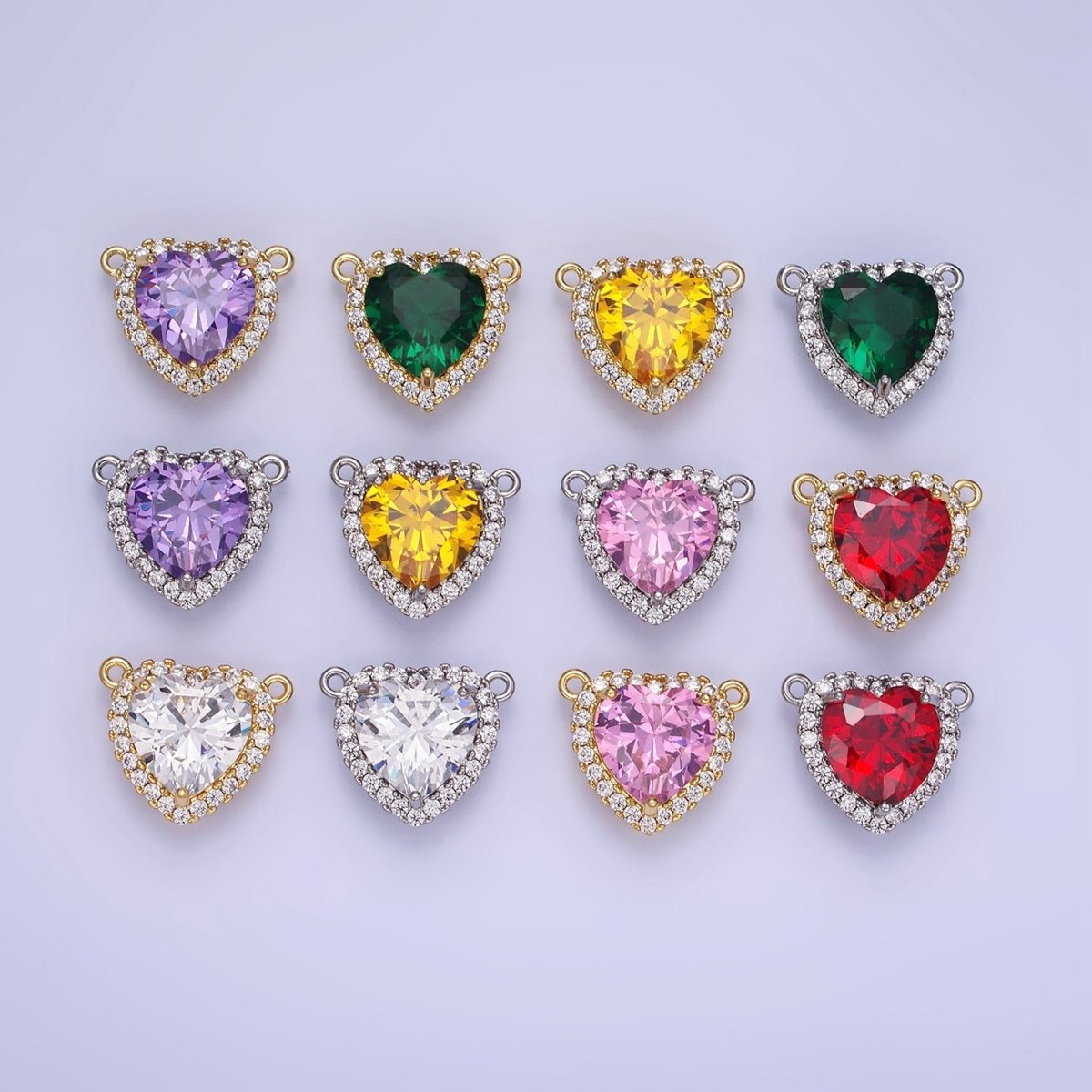 14K Gold Filled Green, Pink, Purple, Clear, Yellow, Red CZ Micro Paved Connector in Gold & Silver | G370 - G375 - DLUXCA