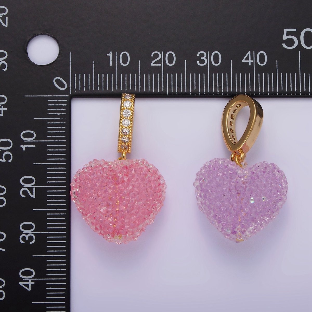 14K Gold Filled Green, Pink, Purple Puffed Heart Micro Paved Bail Pendant | N1977 - N1979 - DLUXCA