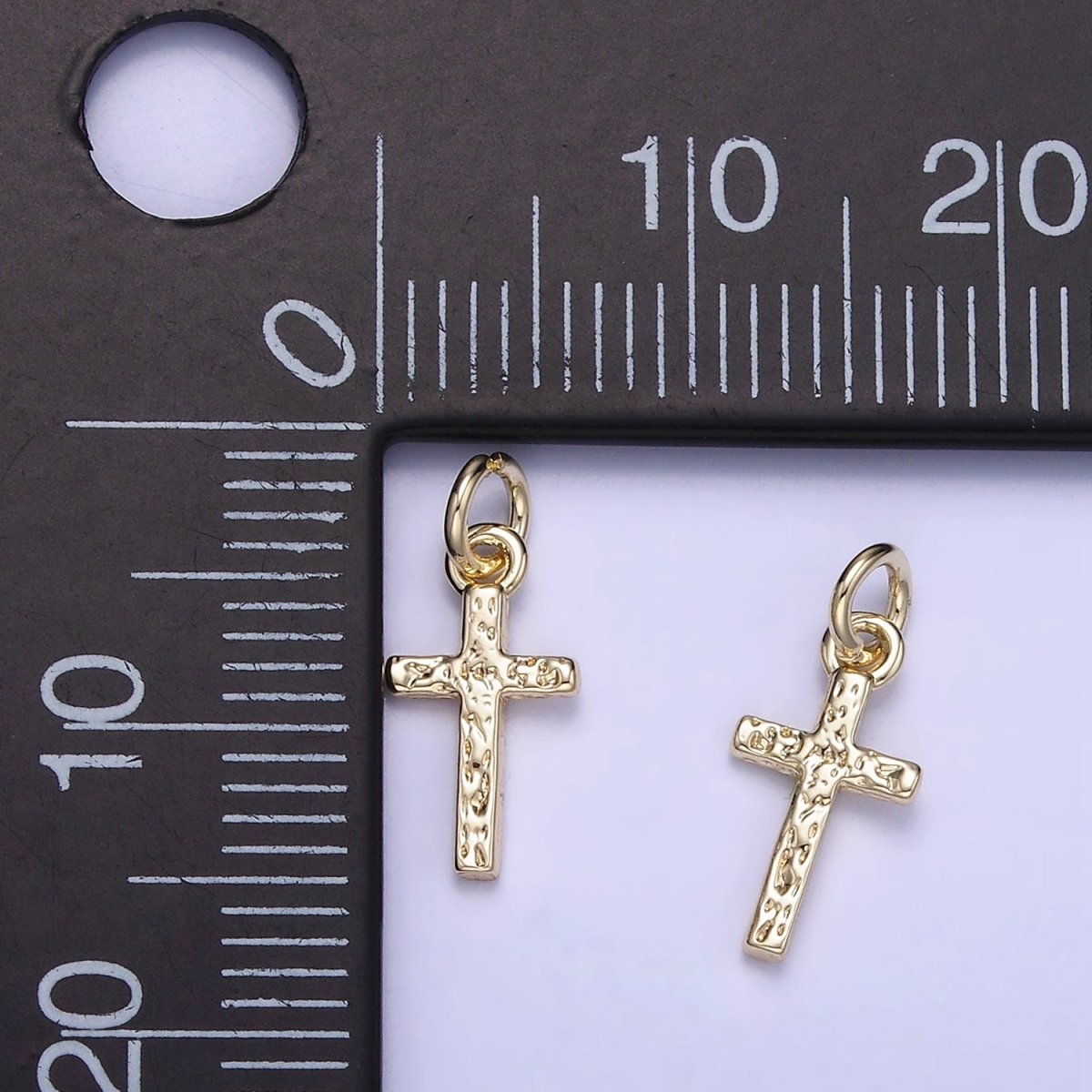14K Gold Filled Hammered Religious Cross Mini Charm | W657 - DLUXCA