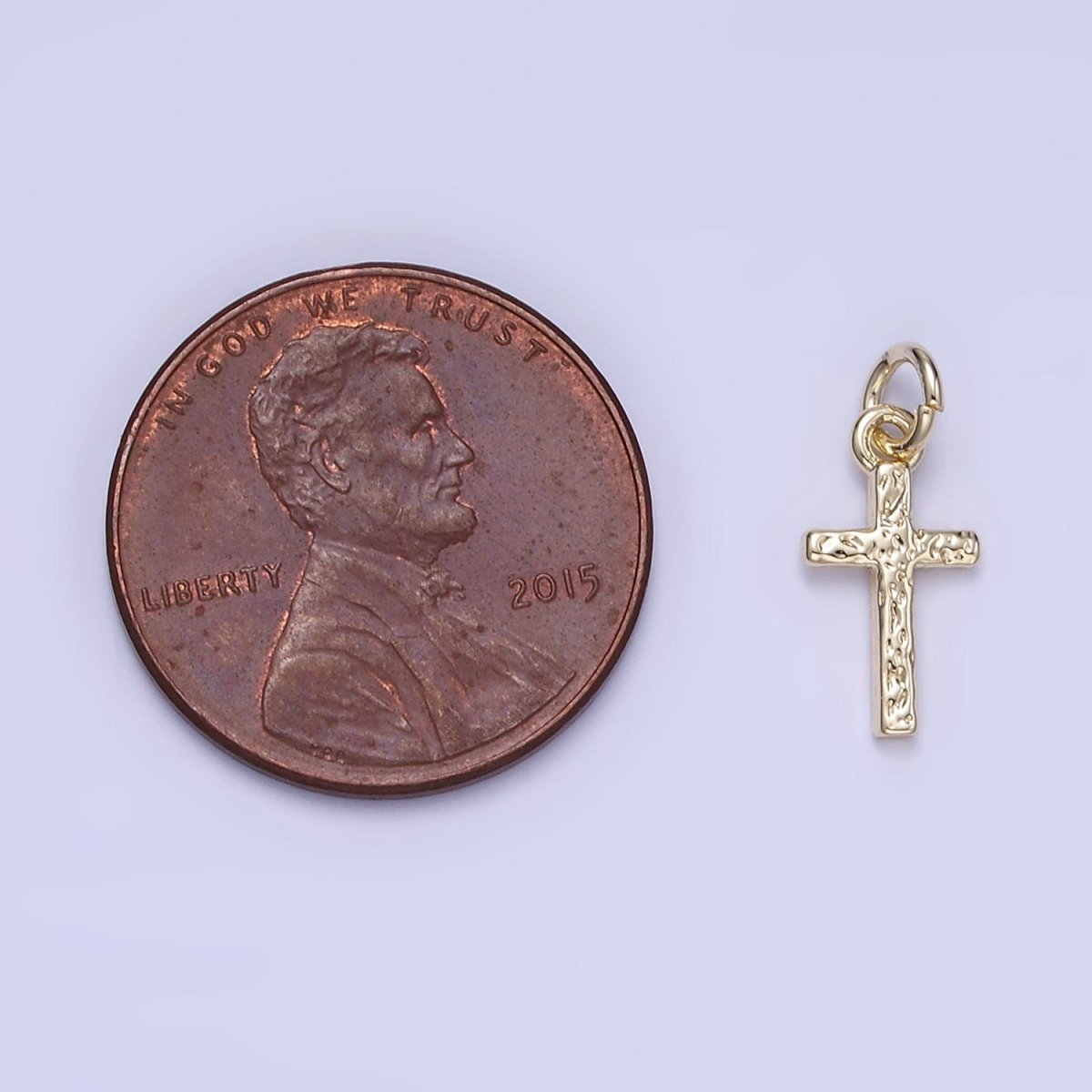 14K Gold Filled Hammered Religious Cross Mini Charm | W657 - DLUXCA