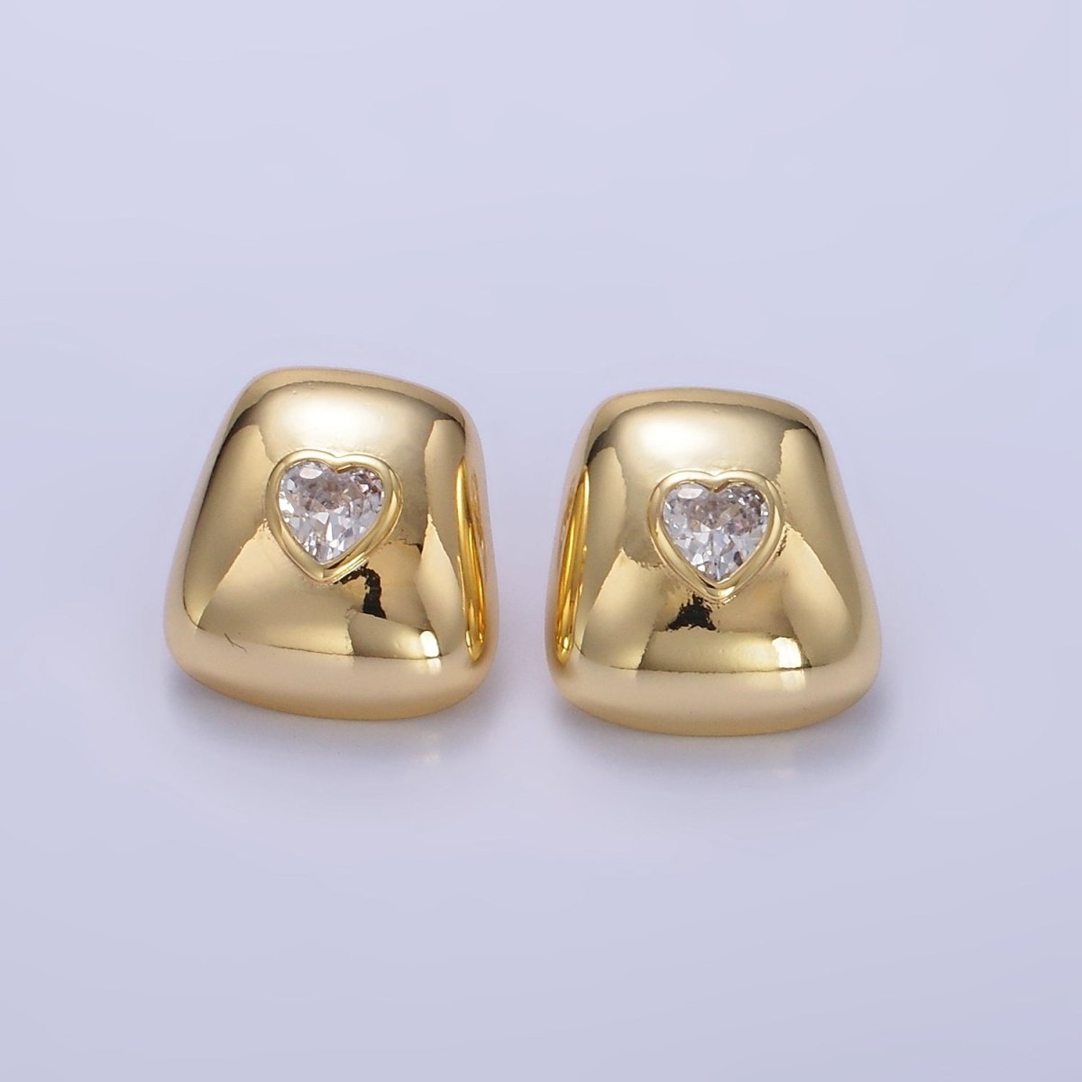 14K Gold Filled Heart CZ Square Dome Stud Earrings in Gold & Silver | Q312 Q313 - DLUXCA