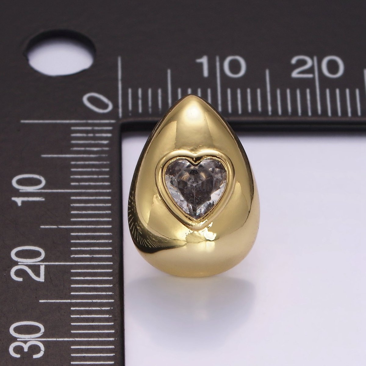 14K Gold Filled Heart CZ Teardrop Dome Stud Earrings | P514 - DLUXCA