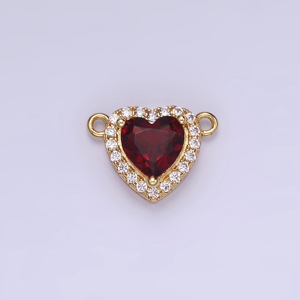 14K Gold Filled Heart Dark Red CZ Micro Paved Connector | G496 - DLUXCA