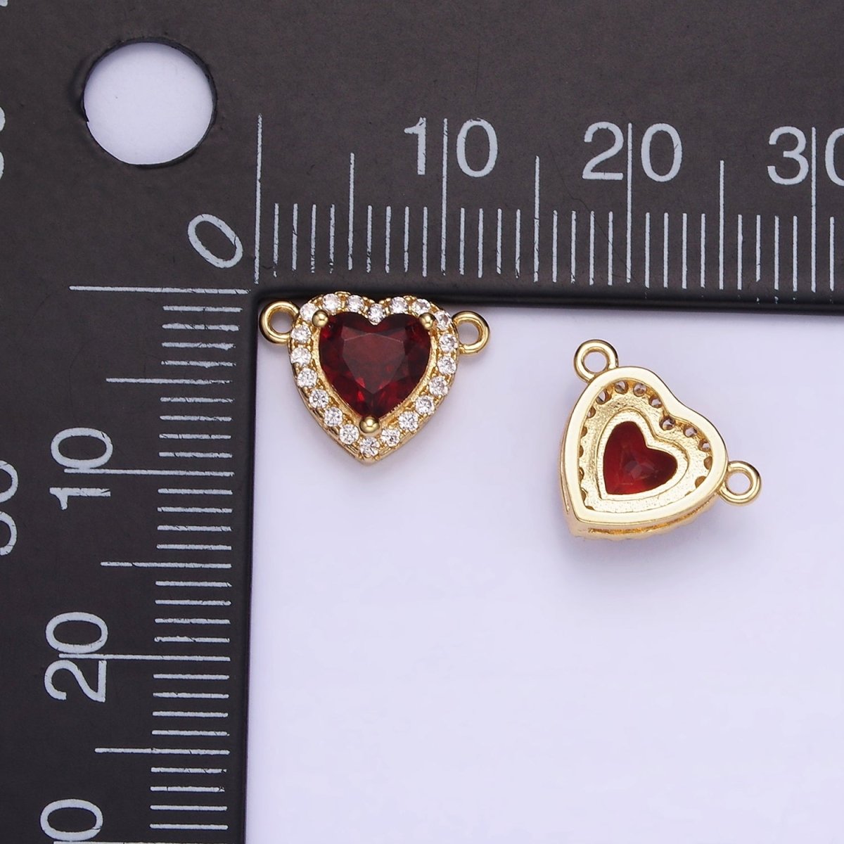 14K Gold Filled Heart Dark Red CZ Micro Paved Connector | G496 - DLUXCA