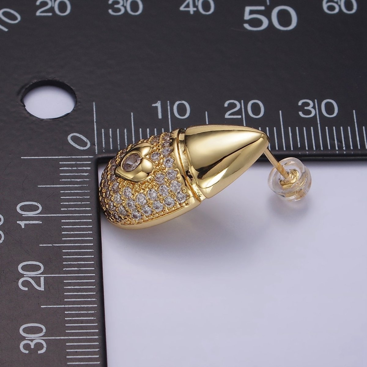 14K Gold Filled Heart Micro Paved CZ Edged Teardrop Stud Earrings | P224 - DLUXCA