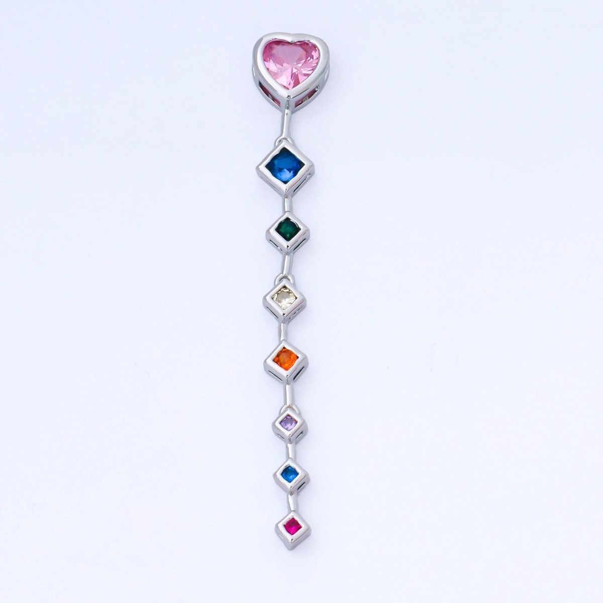 14K Gold Filled Heart Rhombus Multicolor CZ Drop Bead in Gold & Silver | B481 - DLUXCA